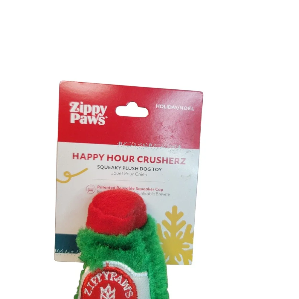ZippyPaws‎ Reindeer Beer Dog Toy Holiday Green New Plush Squeaky Bottle Crusherz